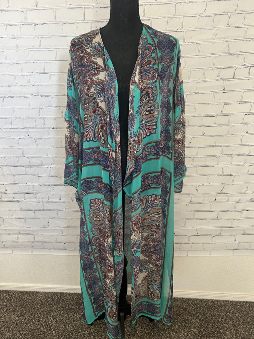 Umgee Turquoise Paisley Open-Front Kimono